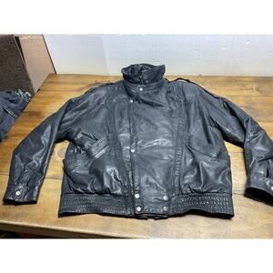 Vintage I.O.U Jacket Men's Large Black Bomber Leather Heavy